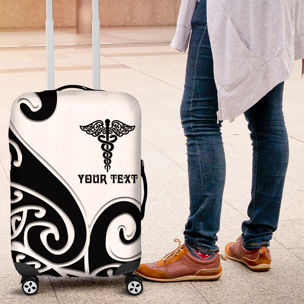Personalised New Zealand Nurse Luggage Cover Maori Koru Black Version
