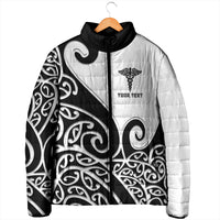 Personalised New Zealand Nurse Padded Jacket Maori Koru Black Version