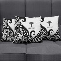 Personalised New Zealand Nurse Pillow Cover Maori Koru Black Version