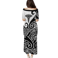 Personalised New Zealand Nurse Puletasi Maori Koru Black Version