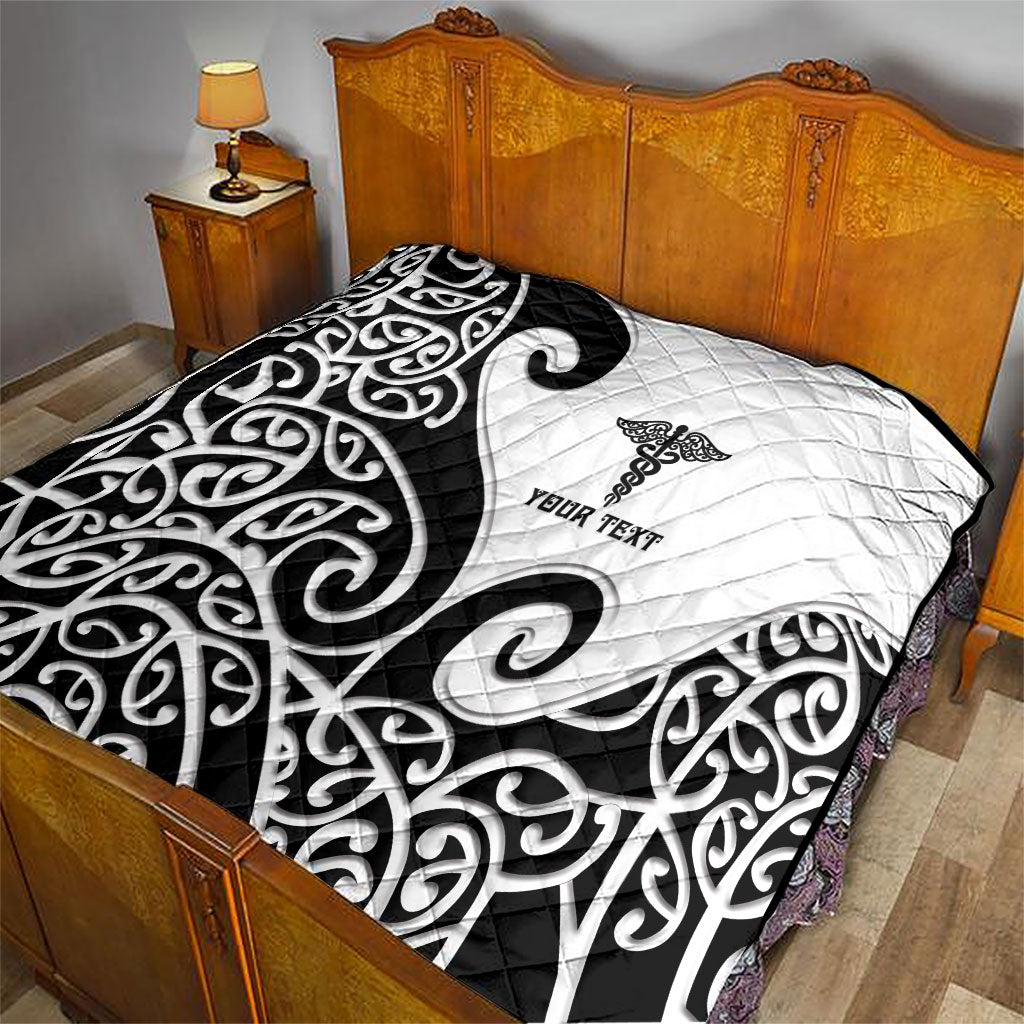 Personalised New Zealand Nurse Quilt Maori Koru Black Version