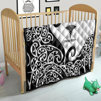Personalised New Zealand Nurse Quilt Maori Koru Black Version