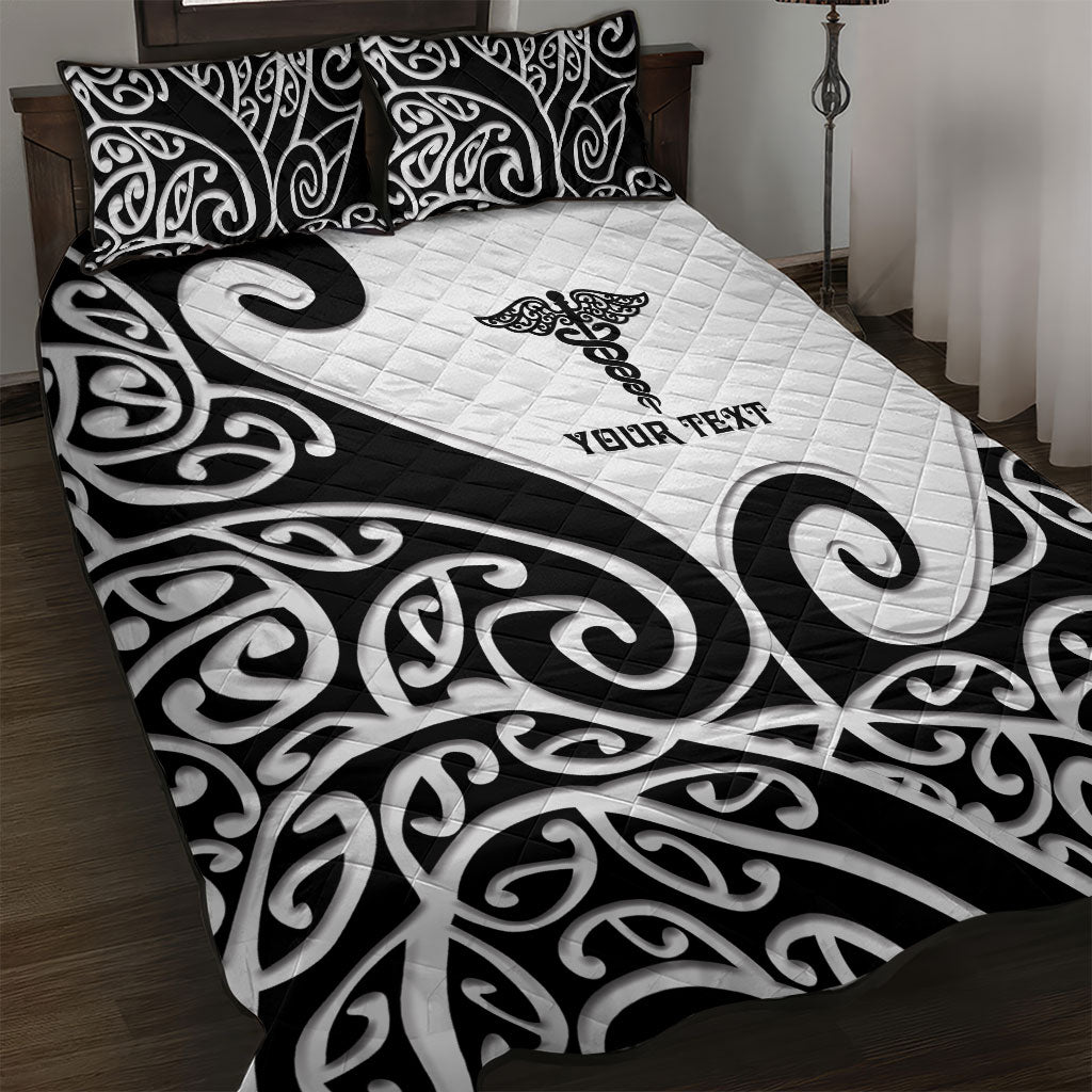 Personalised New Zealand Nurse Quilt Bed Set Maori Koru Black Version