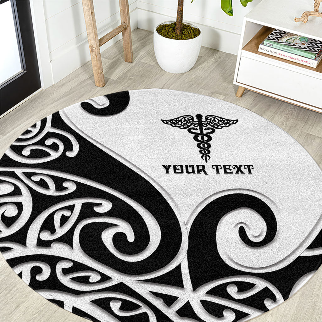 Personalised New Zealand Nurse Round Carpet Maori Koru Black Version