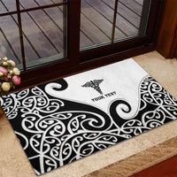 Personalised New Zealand Nurse Rubber Doormat Maori Koru Black Version