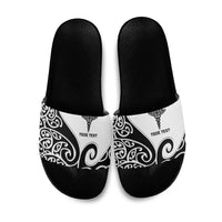 Personalised New Zealand Nurse Slide Sandals Maori Koru Black Version