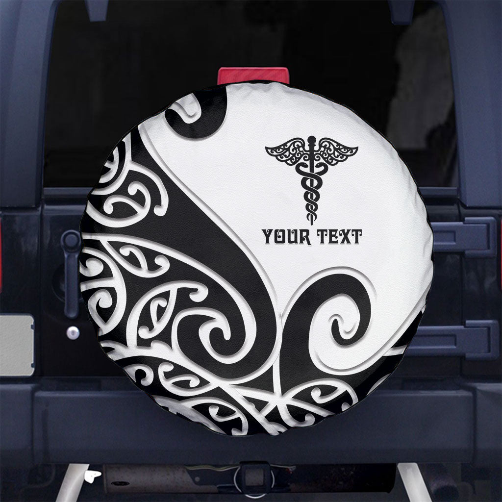 Personalised New Zealand Nurse Spare Tire Cover Maori Koru Black Version