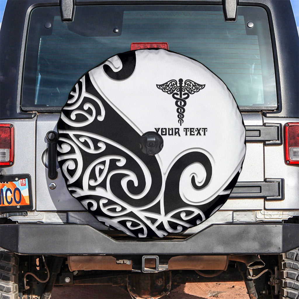 Personalised New Zealand Nurse Spare Tire Cover Maori Koru Black Version