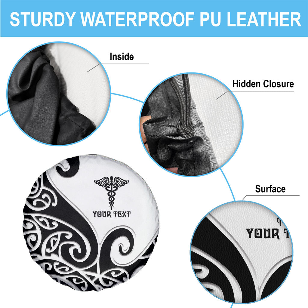 Personalised New Zealand Nurse Spare Tire Cover Maori Koru Black Version