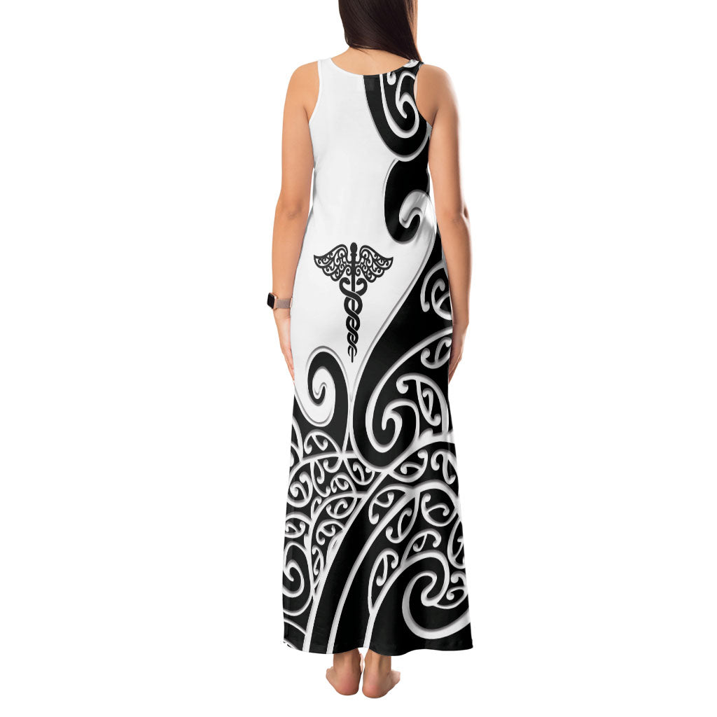 Personalised New Zealand Nurse Tank Maxi Dress Maori Koru Black Version
