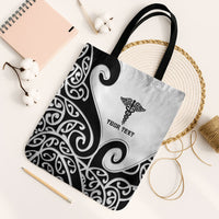Personalised New Zealand Nurse Tote Bag Maori Koru Black Version