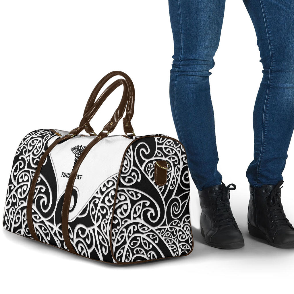 Personalised New Zealand Nurse Travel Bag Maori Koru Black Version