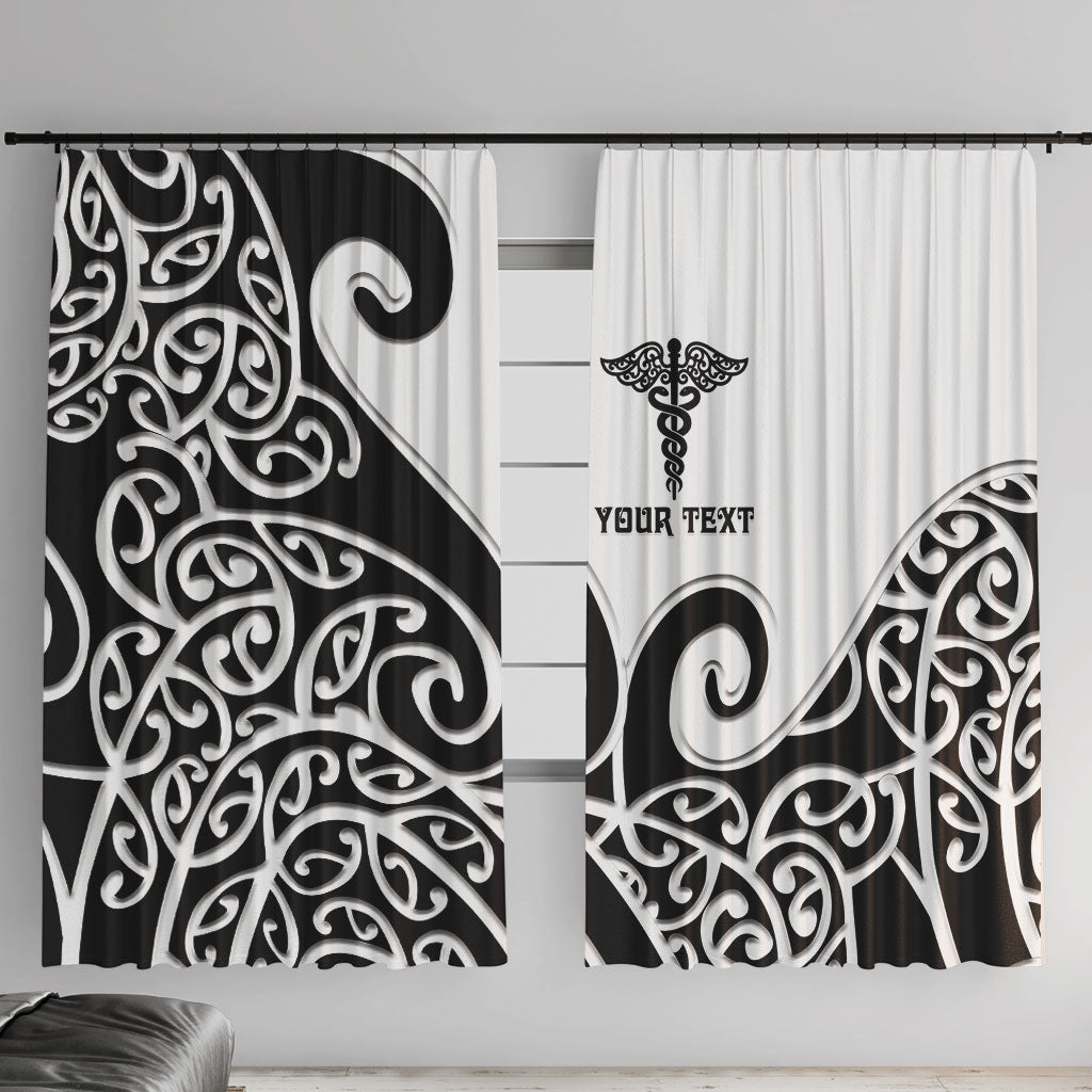Personalised New Zealand Nurse Window Curtain Maori Koru Black Version