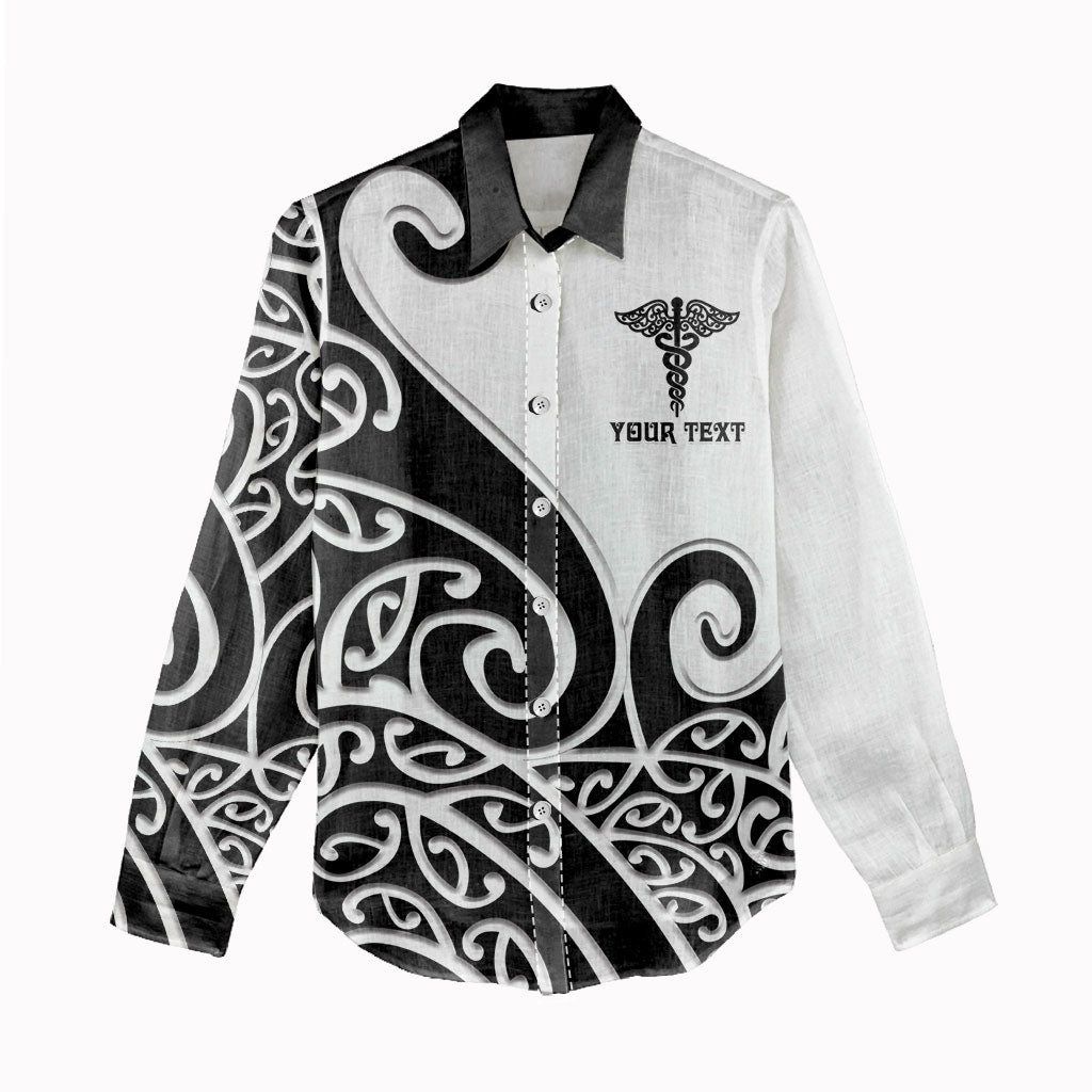 Personalised New Zealand Nurse Women Casual Shirt Maori Koru Black Version