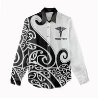 Personalised New Zealand Nurse Women Casual Shirt Maori Koru Black Version