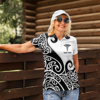 Personalised New Zealand Nurse Women Polo Shirt Maori Koru Black Version