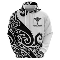 Personalised New Zealand Nurse Zip Hoodie Maori Koru Black Version