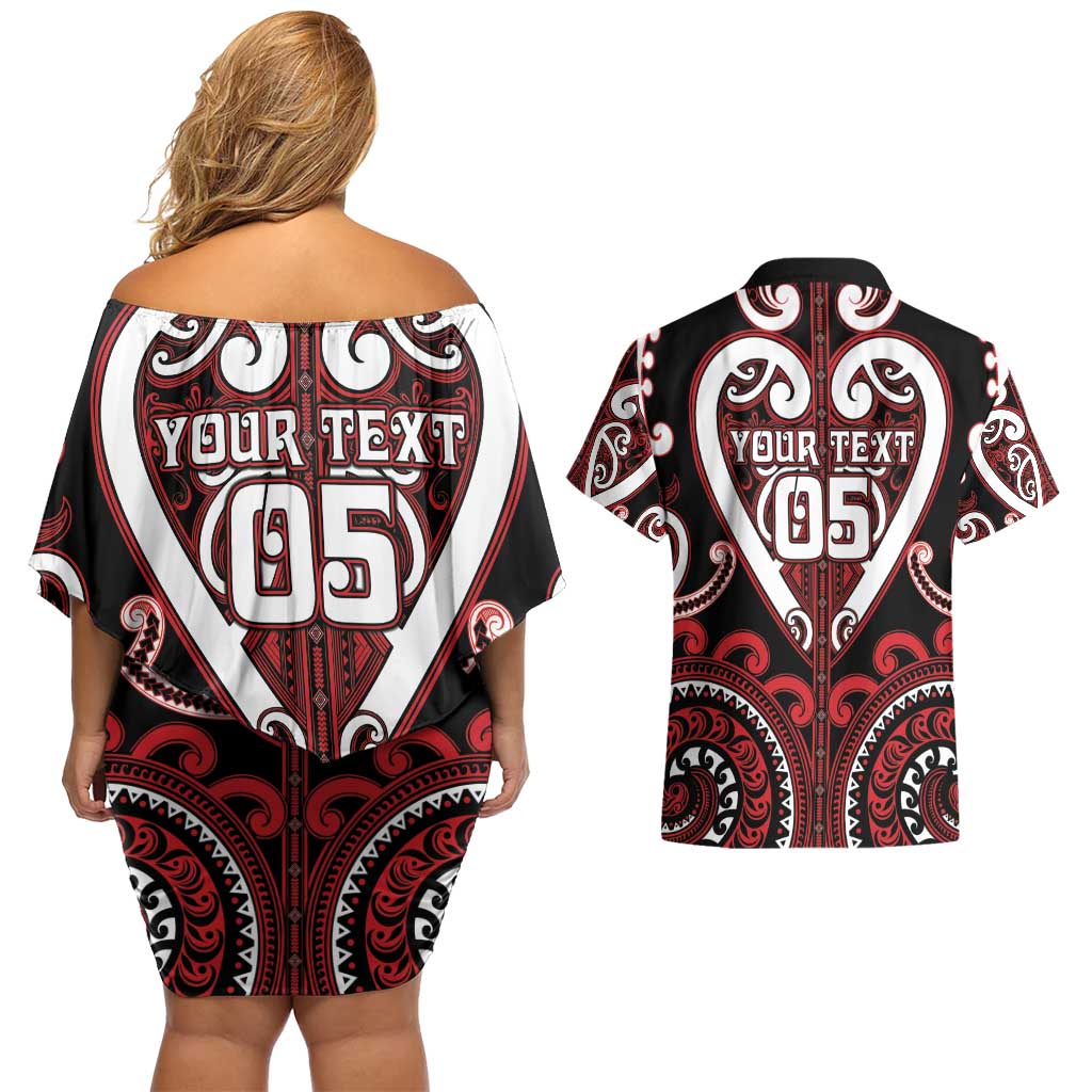 Custom Aotearoa Ngapuhi Couples Matching Off Shoulder Short Dress and Hawaiian Shirt Maori Tribal Pattern