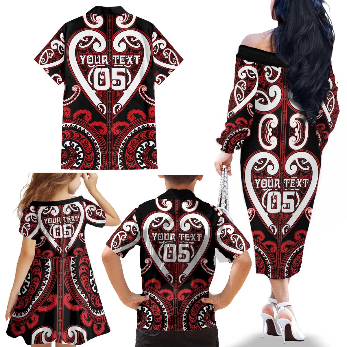 Custom Aotearoa Ngapuhi Family Matching Off The Shoulder Long Sleeve Dress and Hawaiian Shirt Maori Tribal Pattern