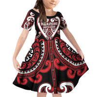 Custom Aotearoa Ngapuhi Family Matching Off Shoulder Short Dress and Hawaiian Shirt Maori Tribal Pattern LT05 Daughter's Dress Red - Polynesian Pride