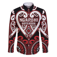Custom Aotearoa Ngapuhi Family Matching Off Shoulder Short Dress and Hawaiian Shirt Maori Tribal Pattern LT05 Dad's Shirt - Long Sleeve Red - Polynesian Pride