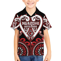 Custom Aotearoa Ngapuhi Family Matching Off Shoulder Short Dress and Hawaiian Shirt Maori Tribal Pattern LT05 Son's Shirt Red - Polynesian Pride