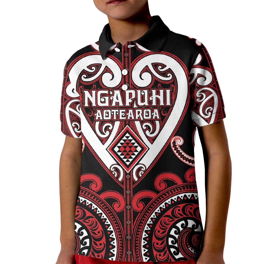 Custom Aotearoa Ngapuhi Kid Polo Shirt Maori Tribal Pattern