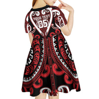 Custom Aotearoa Ngapuhi Kid Short Sleeve Dress Maori Tribal Pattern