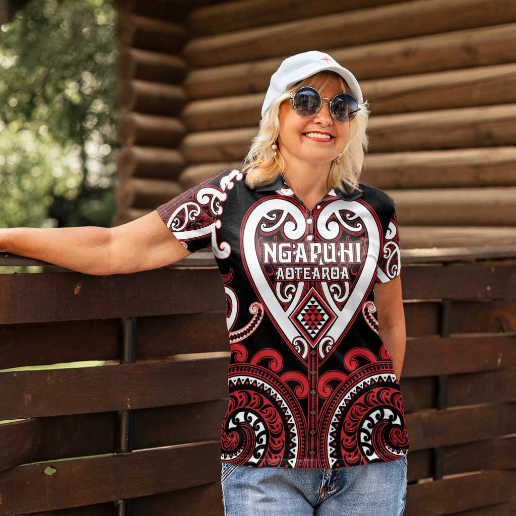 Custom Aotearoa Ngapuhi Women Polo Shirt Maori Tribal Pattern