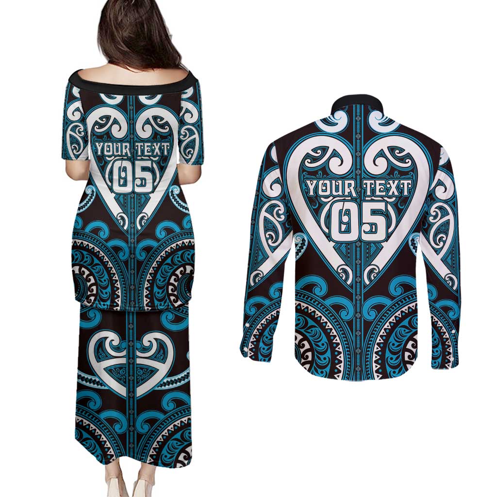 Custom Aotearoa Ngati Porou Couples Matching Puletasi and Long Sleeve Button Shirt Maori Tribal Pattern
