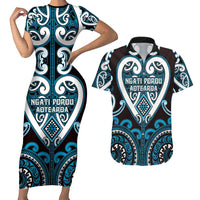 Custom Aotearoa Ngati Porou Couples Matching Short Sleeve Bodycon Dress and Hawaiian Shirt Maori Tribal Pattern LT05 Blue - Polynesian Pride