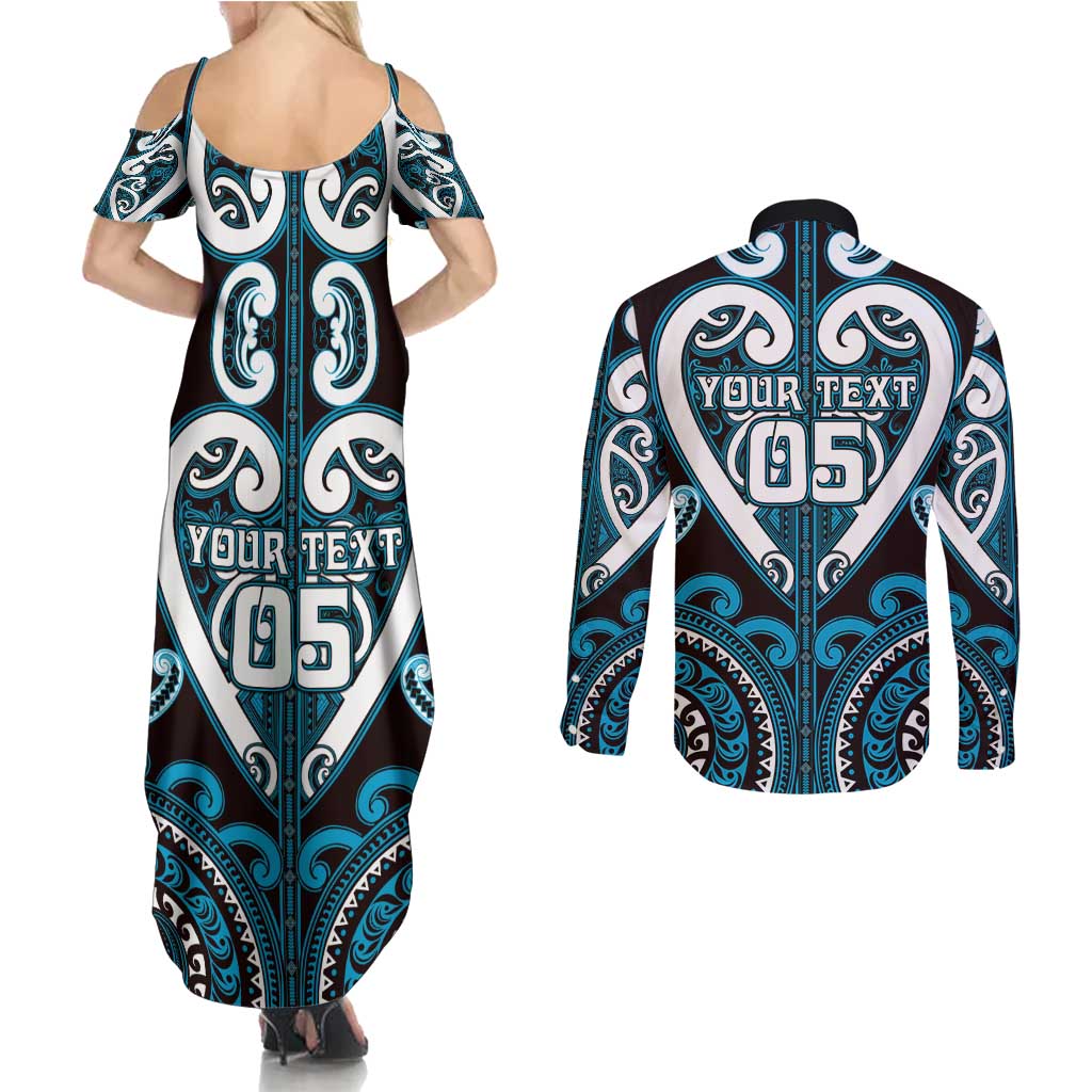 Custom Aotearoa Ngati Porou Couples Matching Summer Maxi Dress and Long Sleeve Button Shirt Maori Tribal Pattern LT05 - Polynesian Pride