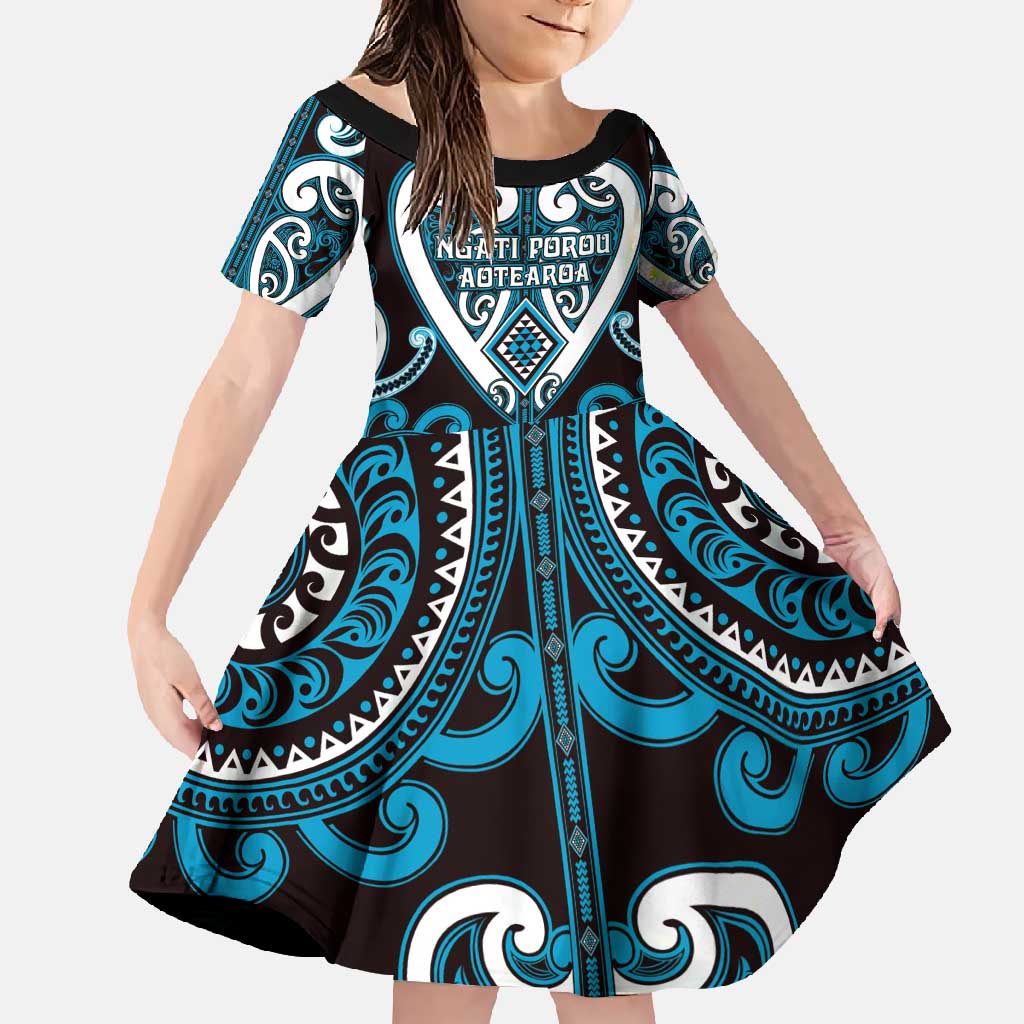 Custom Aotearoa Ngati Porou Family Matching Off Shoulder Maxi Dress and Hawaiian Shirt Maori Tribal Pattern LT05 Daughter's Dress Blue - Polynesian Pride