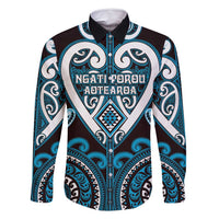 Custom Aotearoa Ngati Porou Family Matching Off Shoulder Short Dress and Hawaiian Shirt Maori Tribal Pattern LT05 Dad's Shirt - Long Sleeve Blue - Polynesian Pride