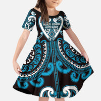 Custom Aotearoa Ngati Porou Family Matching Puletasi and Hawaiian Shirt Maori Tribal Pattern LT05 Daughter's Dress Blue - Polynesian Pride