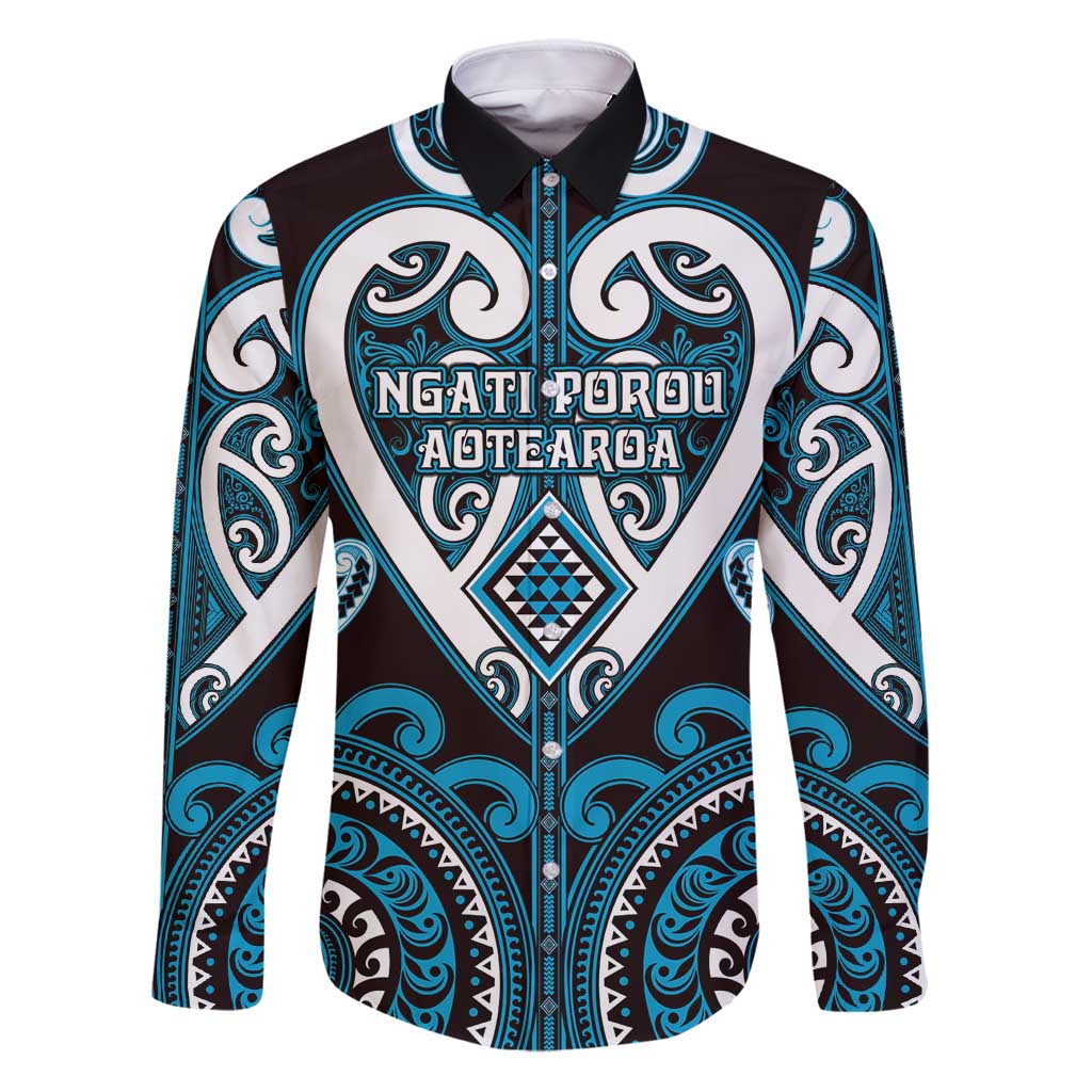 Custom Aotearoa Ngati Porou Family Matching Puletasi and Hawaiian Shirt Maori Tribal Pattern LT05 Dad's Shirt - Long Sleeve Blue - Polynesian Pride