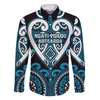 Custom Aotearoa Ngati Porou Family Matching Puletasi and Hawaiian Shirt Maori Tribal Pattern LT05 Dad's Shirt - Long Sleeve Blue - Polynesian Pride
