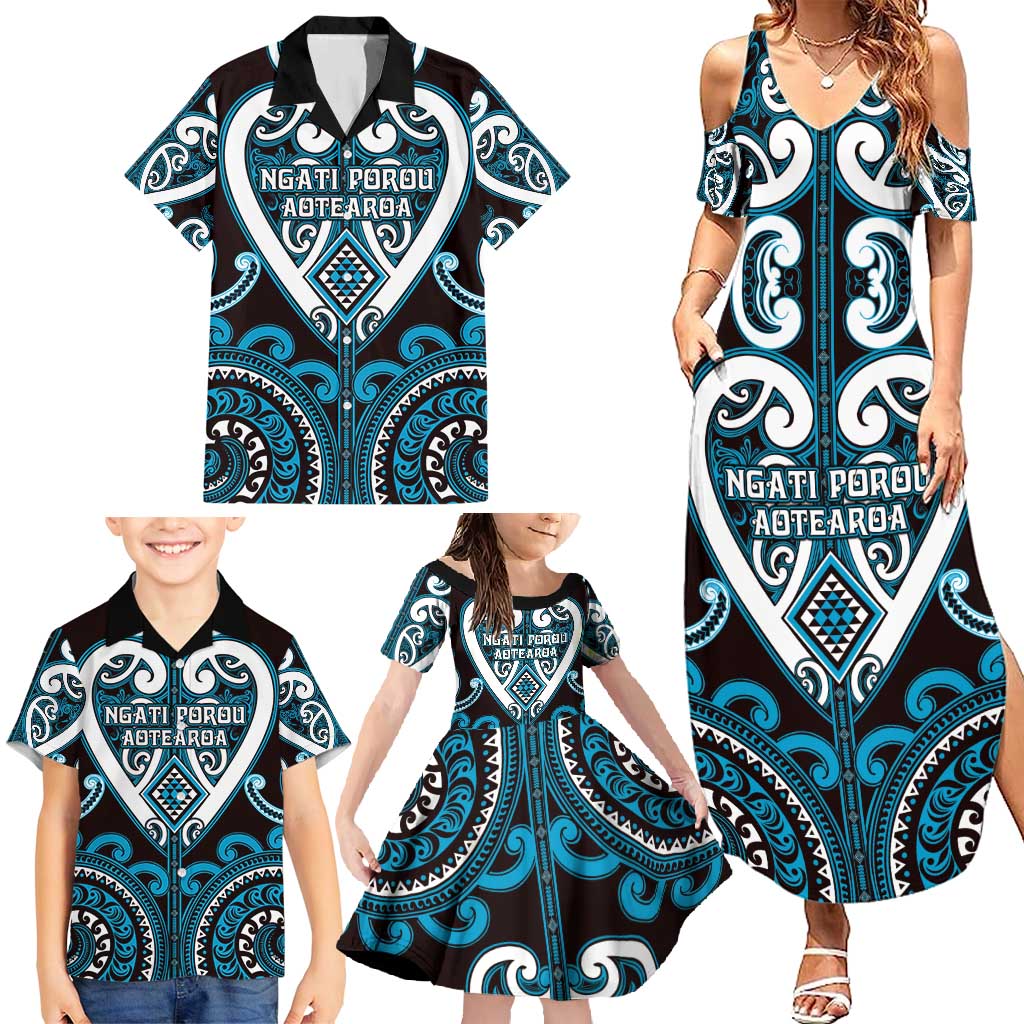 Custom Aotearoa Ngati Porou Family Matching Summer Maxi Dress and Hawaiian Shirt Maori Tribal Pattern LT05 - Polynesian Pride