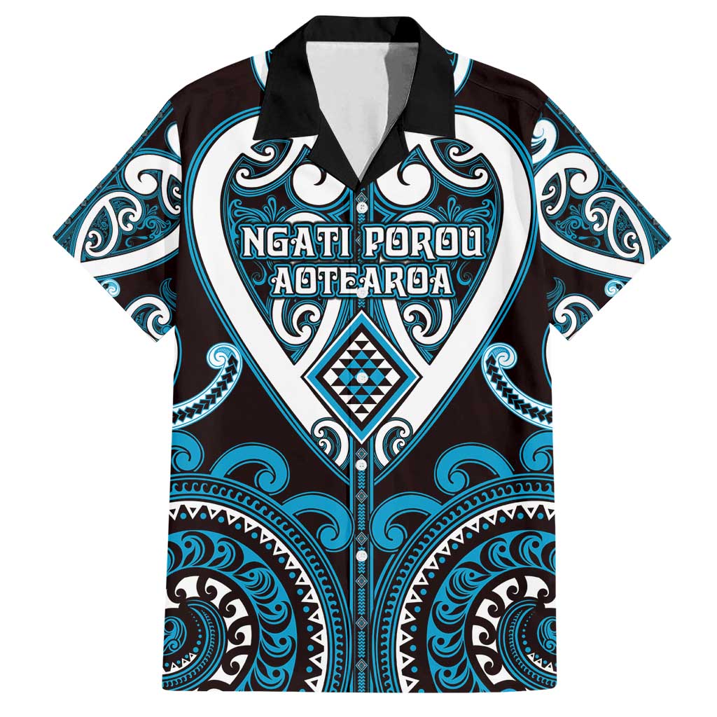 Custom Aotearoa Ngati Porou Family Matching Summer Maxi Dress and Hawaiian Shirt Maori Tribal Pattern LT05 Dad's Shirt - Short Sleeve Blue - Polynesian Pride