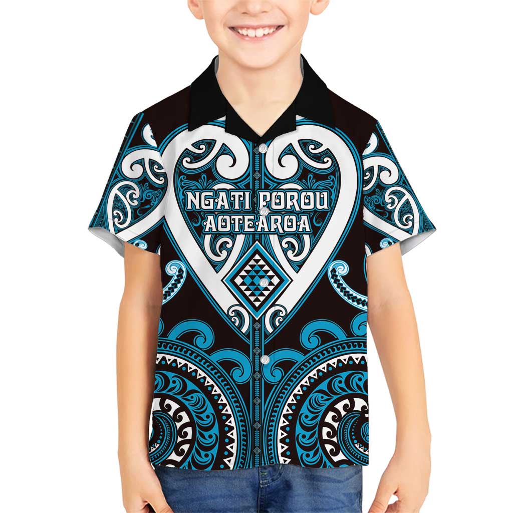 Custom Aotearoa Ngati Porou Family Matching Summer Maxi Dress and Hawaiian Shirt Maori Tribal Pattern LT05 Son's Shirt Blue - Polynesian Pride