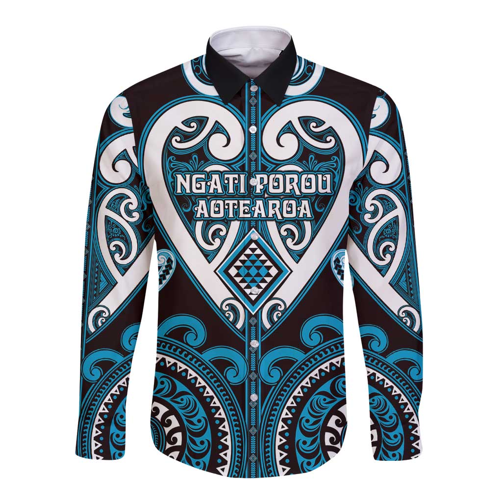 Custom Aotearoa Ngati Porou Long Sleeve Button Shirt Maori Tribal Pattern
