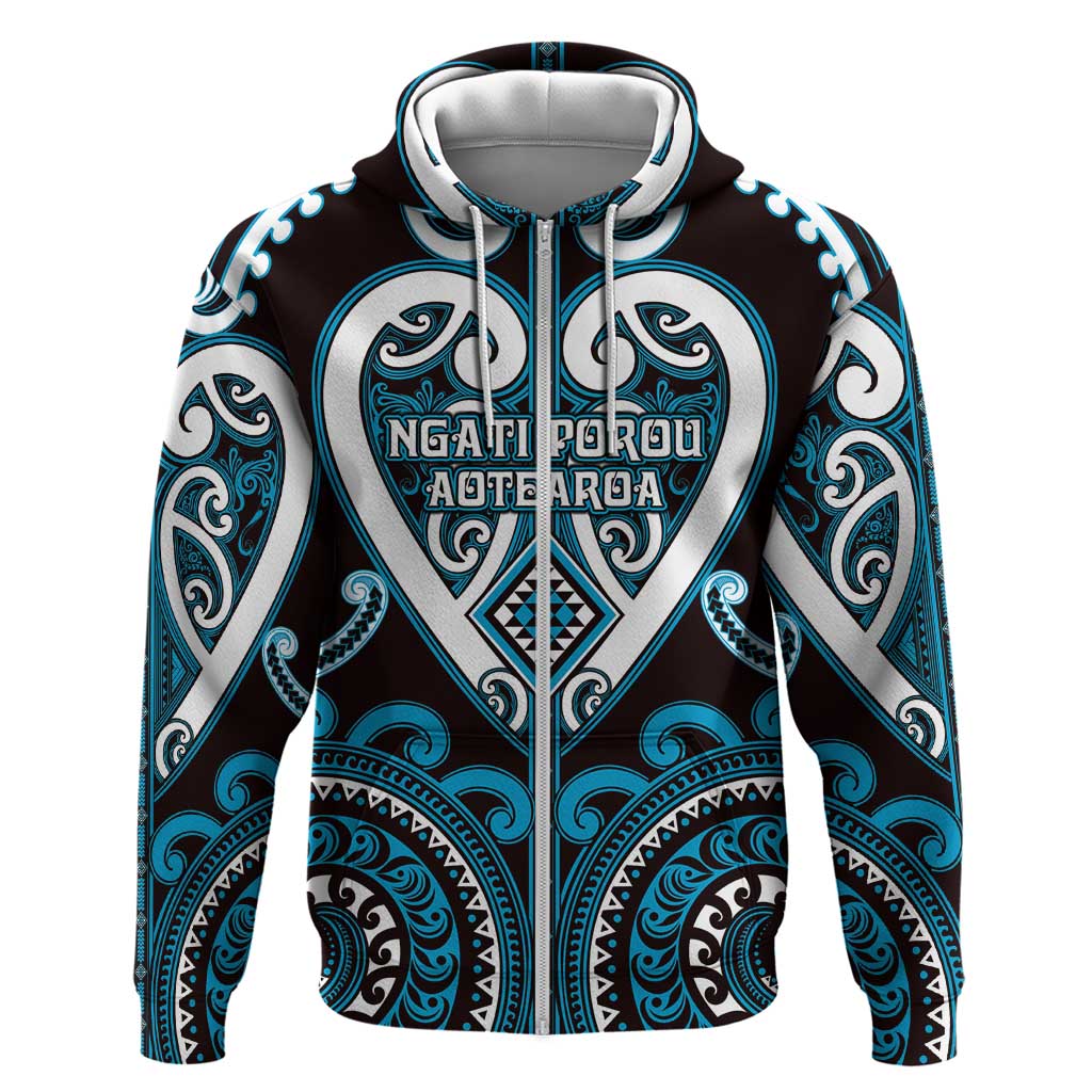 Custom Aotearoa Ngati Porou Zip Hoodie Maori Tribal Pattern