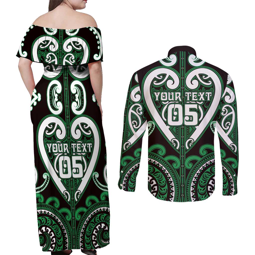 Custom Aotearoa Ngai Tahu Couples Matching Off Shoulder Maxi Dress and Long Sleeve Button Shirt Maori Tribal Pattern