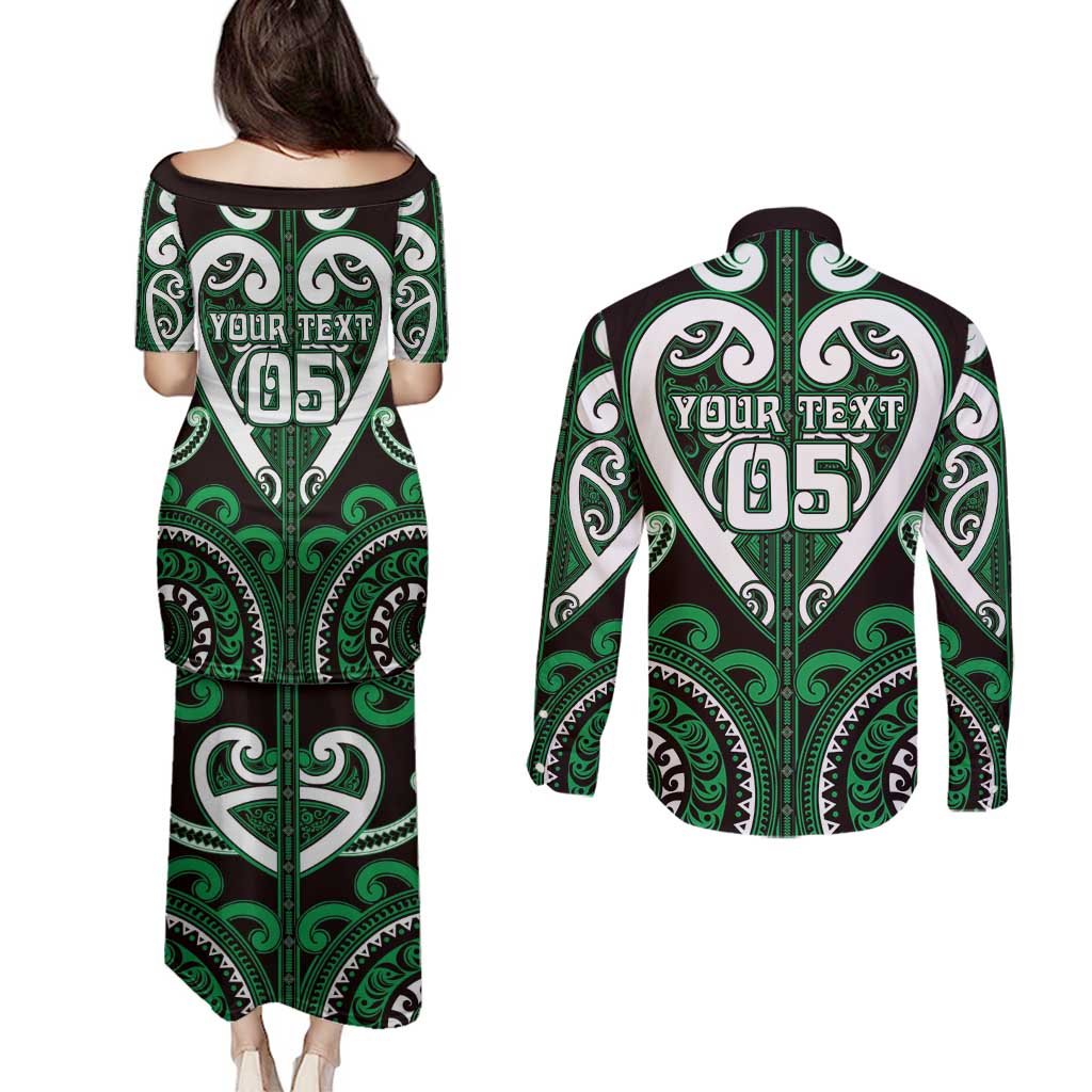 Custom Aotearoa Ngai Tahu Couples Matching Puletasi and Long Sleeve Button Shirt Maori Tribal Pattern