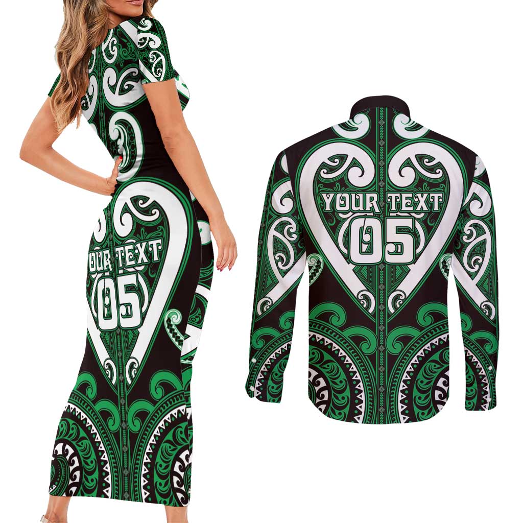 Custom Aotearoa Ngai Tahu Couples Matching Short Sleeve Bodycon Dress and Long Sleeve Button Shirt Maori Tribal Pattern