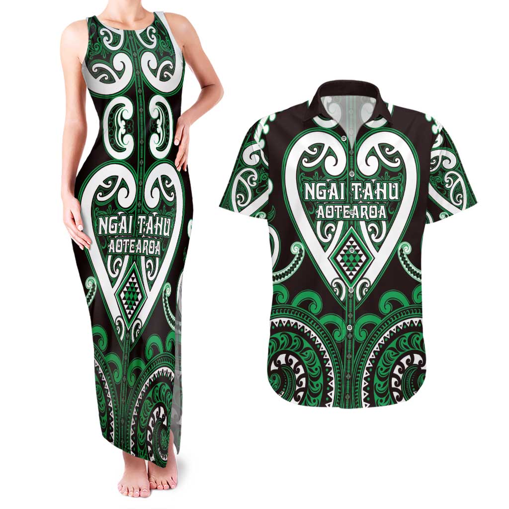 Custom Aotearoa Ngai Tahu Couples Matching Tank Maxi Dress and Hawaiian Shirt Maori Tribal Pattern