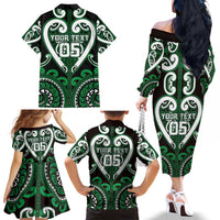 Custom Aotearoa Ngai Tahu Family Matching Off The Shoulder Long Sleeve Dress and Hawaiian Shirt Maori Tribal Pattern