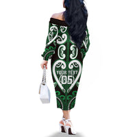Custom Aotearoa Ngai Tahu Family Matching Off The Shoulder Long Sleeve Dress and Hawaiian Shirt Maori Tribal Pattern