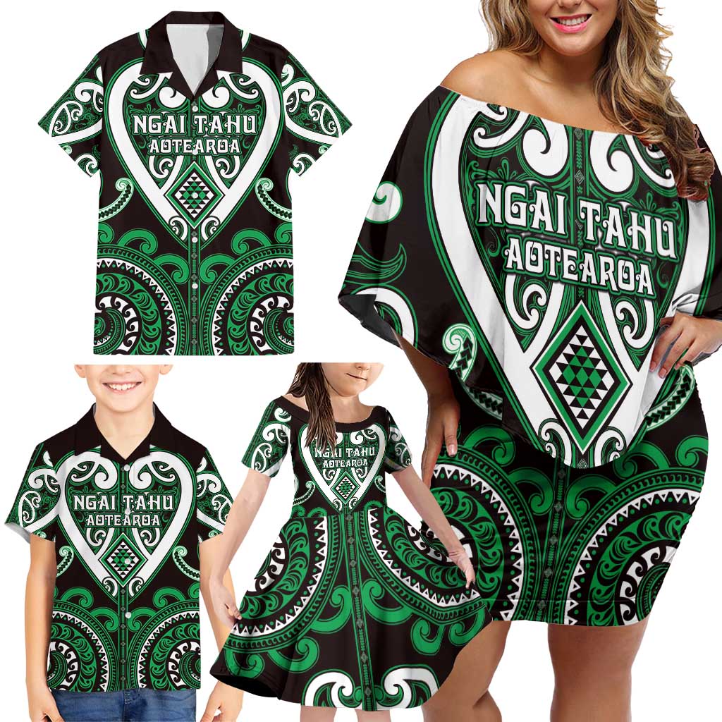 Custom Aotearoa Ngai Tahu Family Matching Off Shoulder Short Dress and Hawaiian Shirt Maori Tribal Pattern