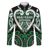 Custom Aotearoa Ngai Tahu Family Matching Off Shoulder Short Dress and Hawaiian Shirt Maori Tribal Pattern LT05 Dad's Shirt - Long Sleeve Green - Polynesian Pride